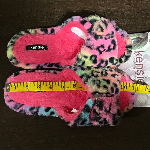 Kensie Animal Print Memory Foam Slippers Pink Rainbow Women's size 8 - Picture 3 of 5